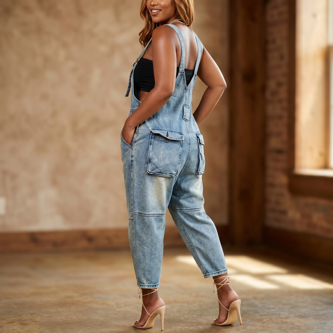 Curvella™ – Button-Front Tapered Denim Overalls