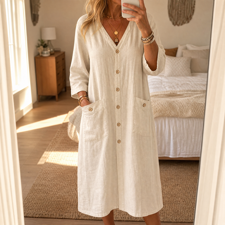 Linora™ – Button-Front Midi Dress