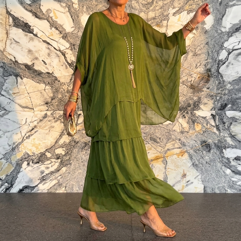 Velara™ – Flowing Tiered Chiffon Maxi Dress