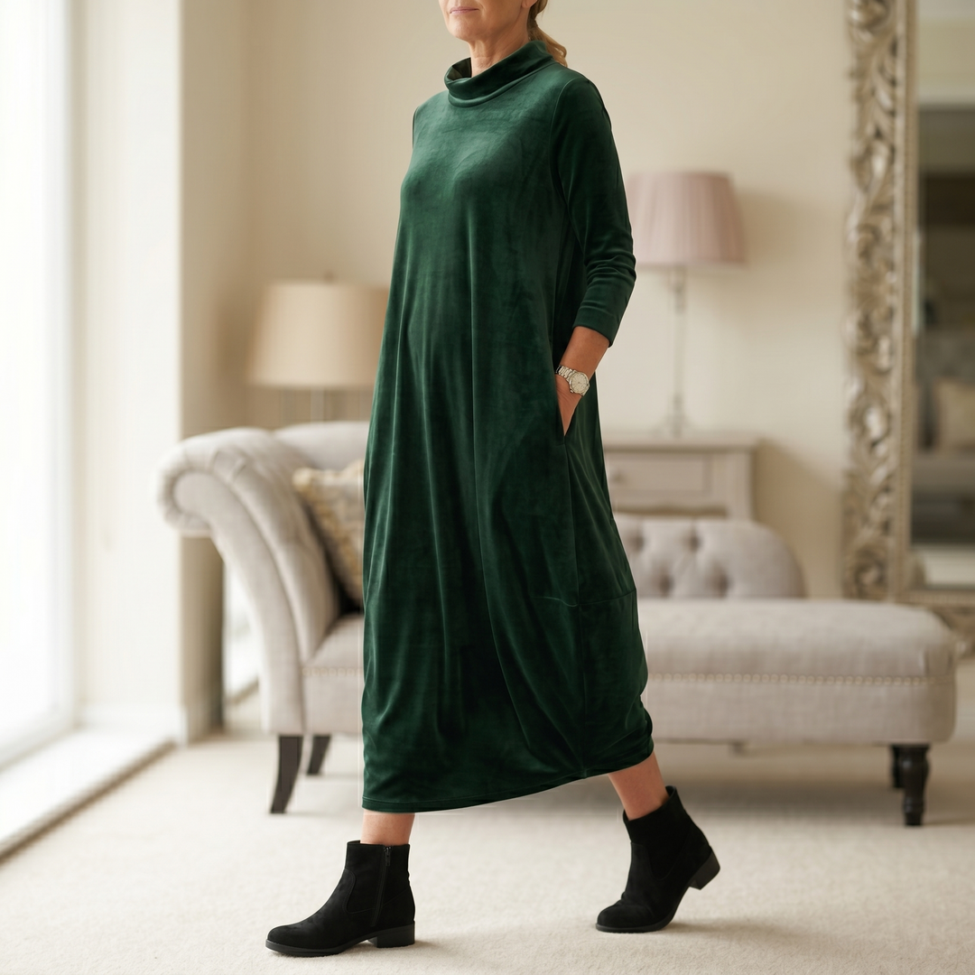 Sofelle™ - Velvet Cocoon Midi Dress with Hidden Pockets