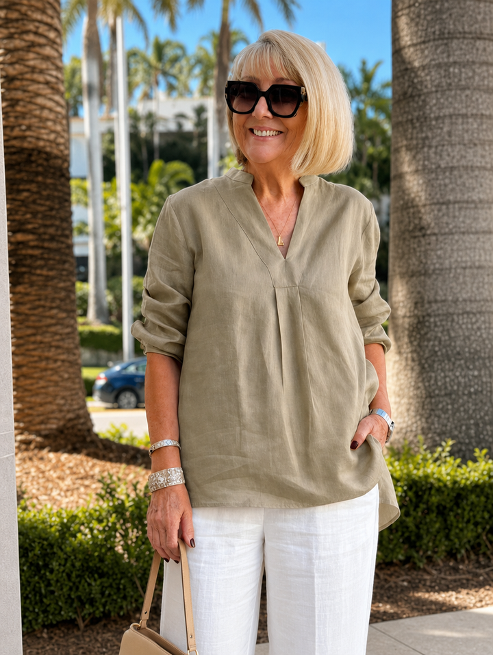Quinn™ V-Neck Linen Blouse