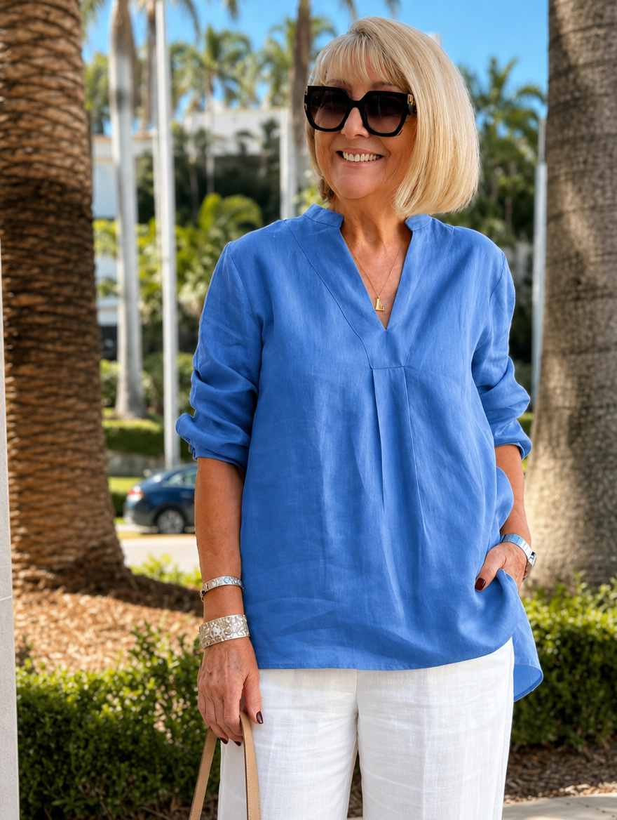 Quinn™ V-Neck Linen Blouse