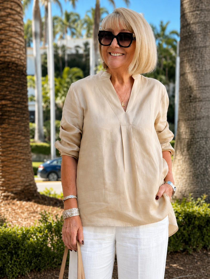 Quinn™ V-Neck Linen Blouse