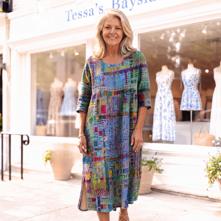 Tessara™ – Artisan Print Midi Dress with Pockets