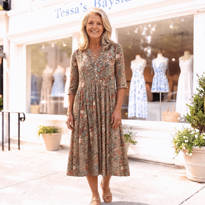 Eliskaa – Elegant Floral Dress with V-Neck
