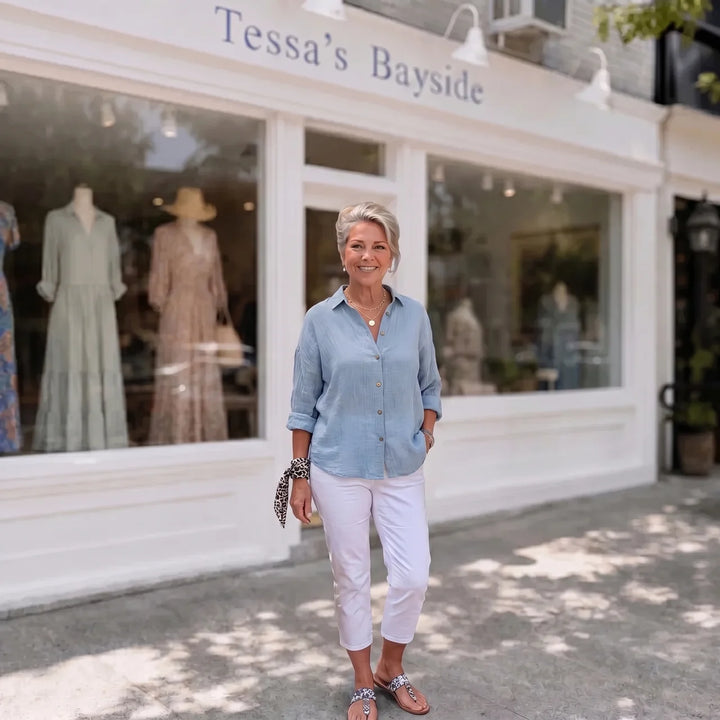 Sasha | Elegant Pleated Vacation Blouse — Summer Essential
