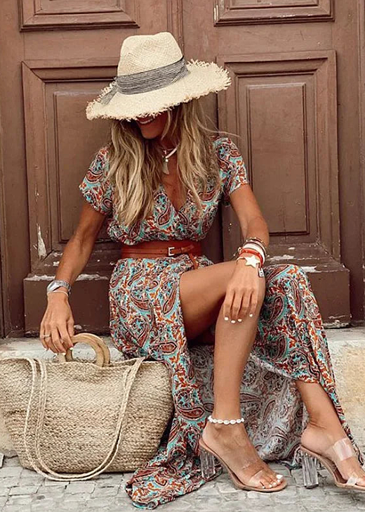 Sienna - Airy Boho Maxi Dress With Matching Belt