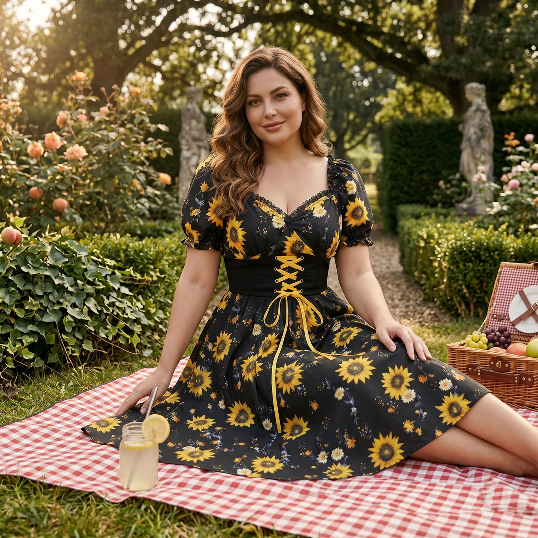 Florenza™ – Sunflower Corset Midi Dress