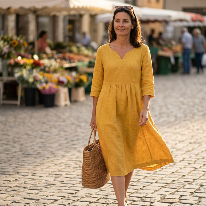 Solenne™ – Relaxed V-Neck Midi Dress