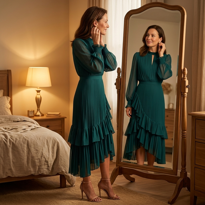 Keyfa™ – Pleated Ruffle Midi Dress