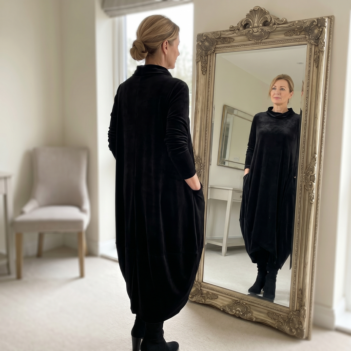 Sofelle™ - Velvet Cocoon Midi Dress with Hidden Pockets