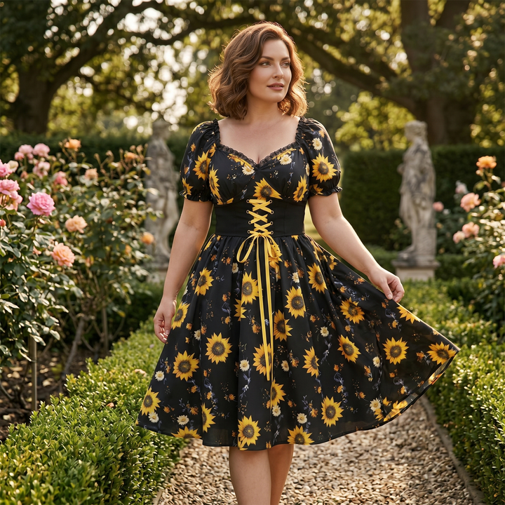 Florenza™ – Sunflower Corset Midi Dress