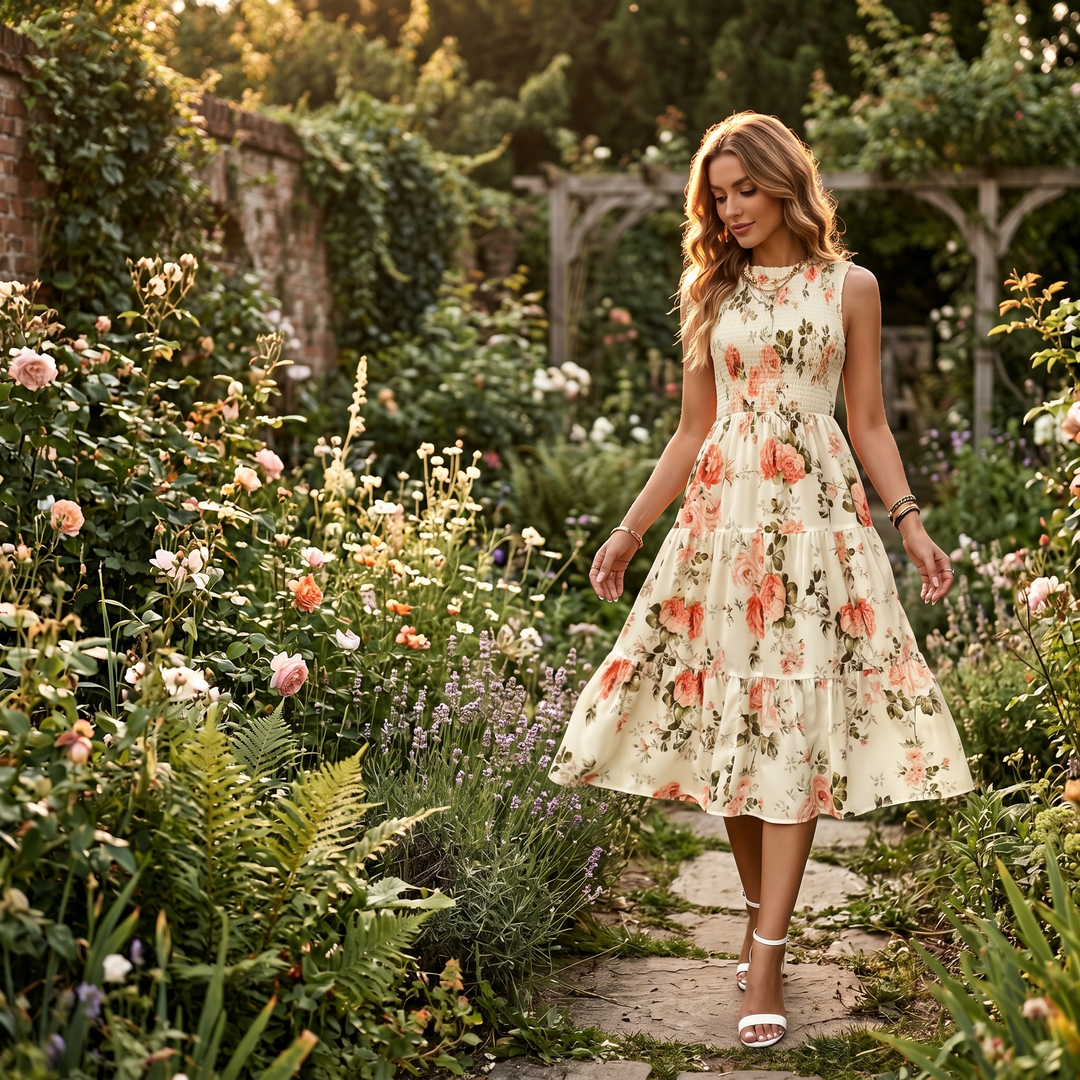 Florenza™ – Smocked Floral Midi Dress