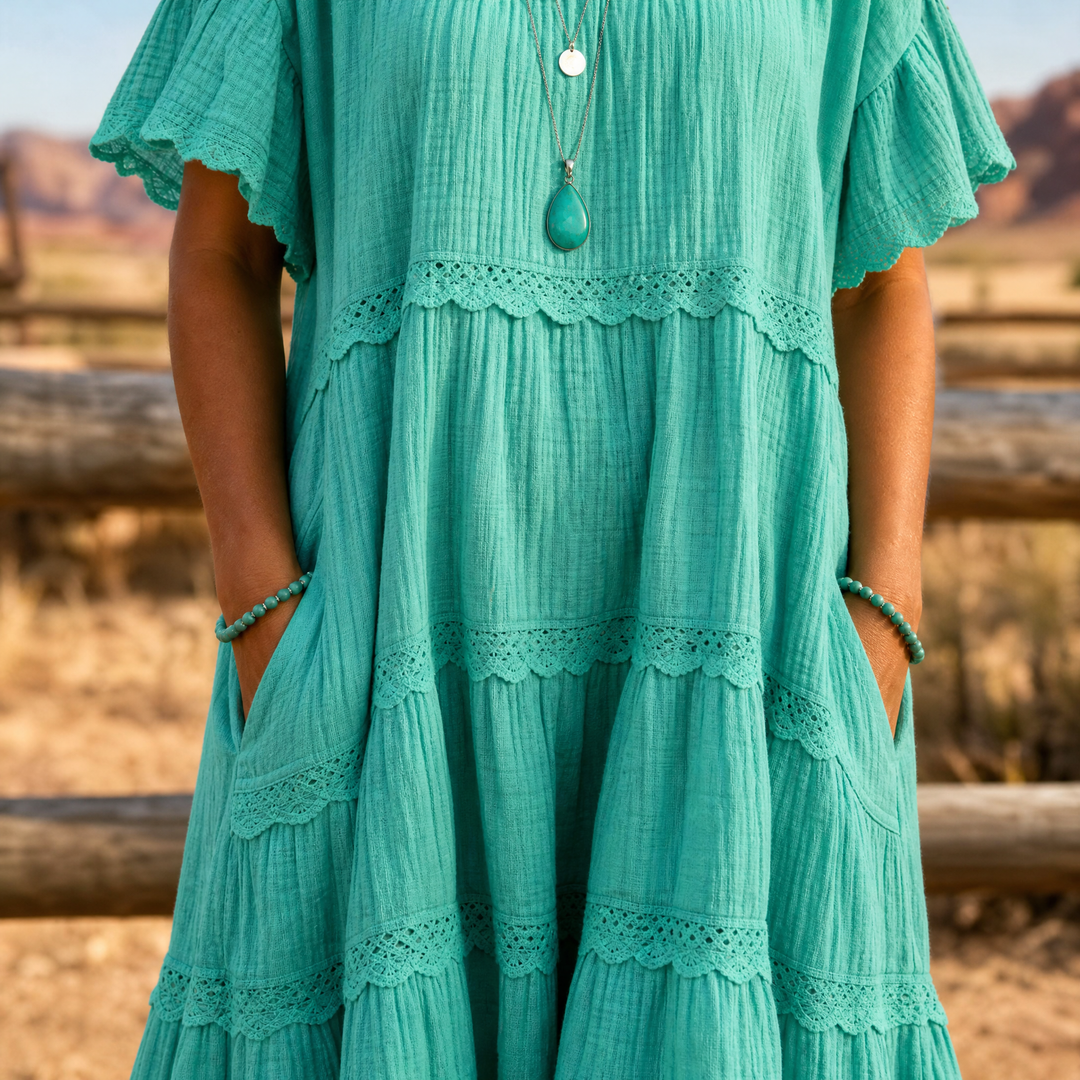 Sundara™ Tiered Lace Midi Dress with Hidden Pockets
