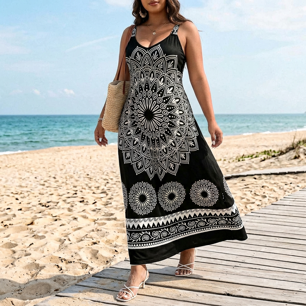 Mandara™ – Bohemian Mandala Maxi Dress