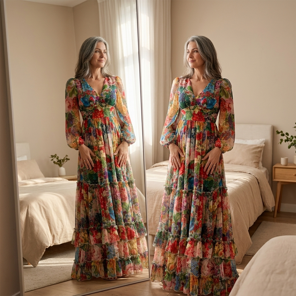 Floressa™ – Tiered Floral Maxi Dress with Lantern Sleeves