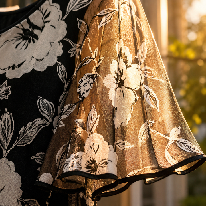 Solenya™ – Floral Chiffon Dress with Sheer Overlay