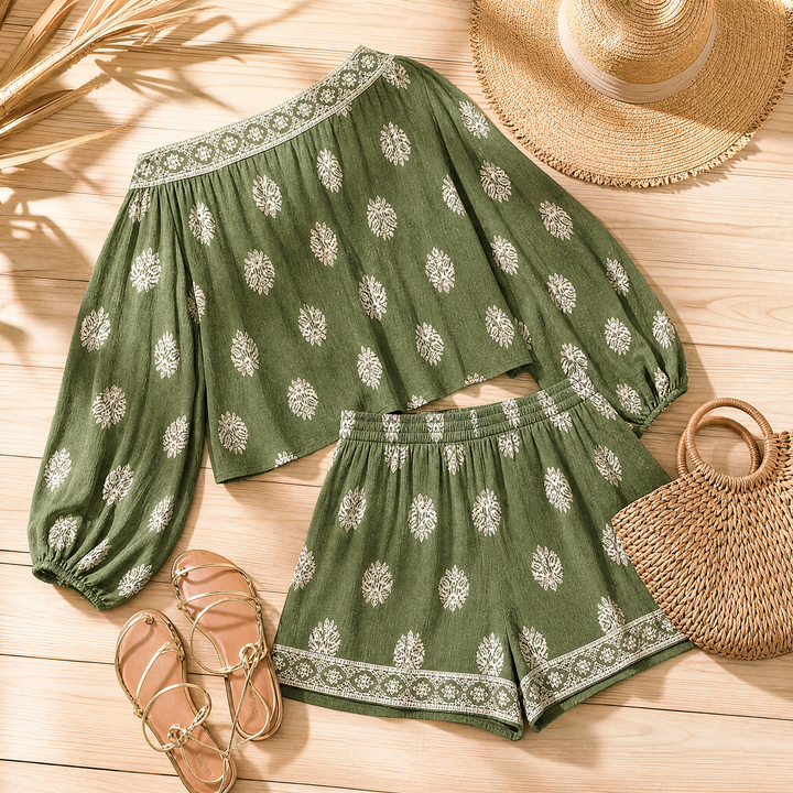 Solenne™ – Bohemian Off-Shoulder Matching Set
