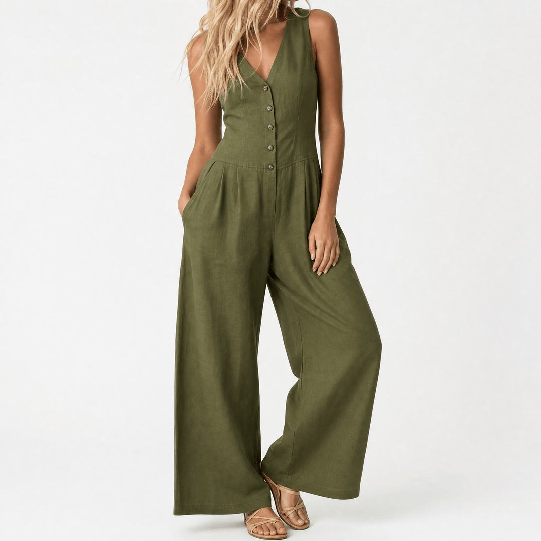Lunavia™ - Wide-Leg Button Front Jumpsuit