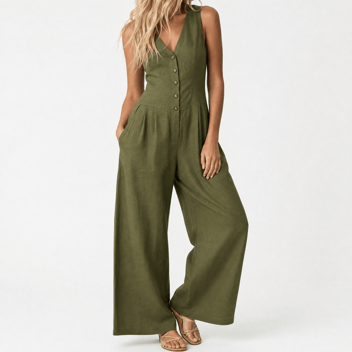 Lunavia™ - Wide-Leg Button Front Jumpsuit