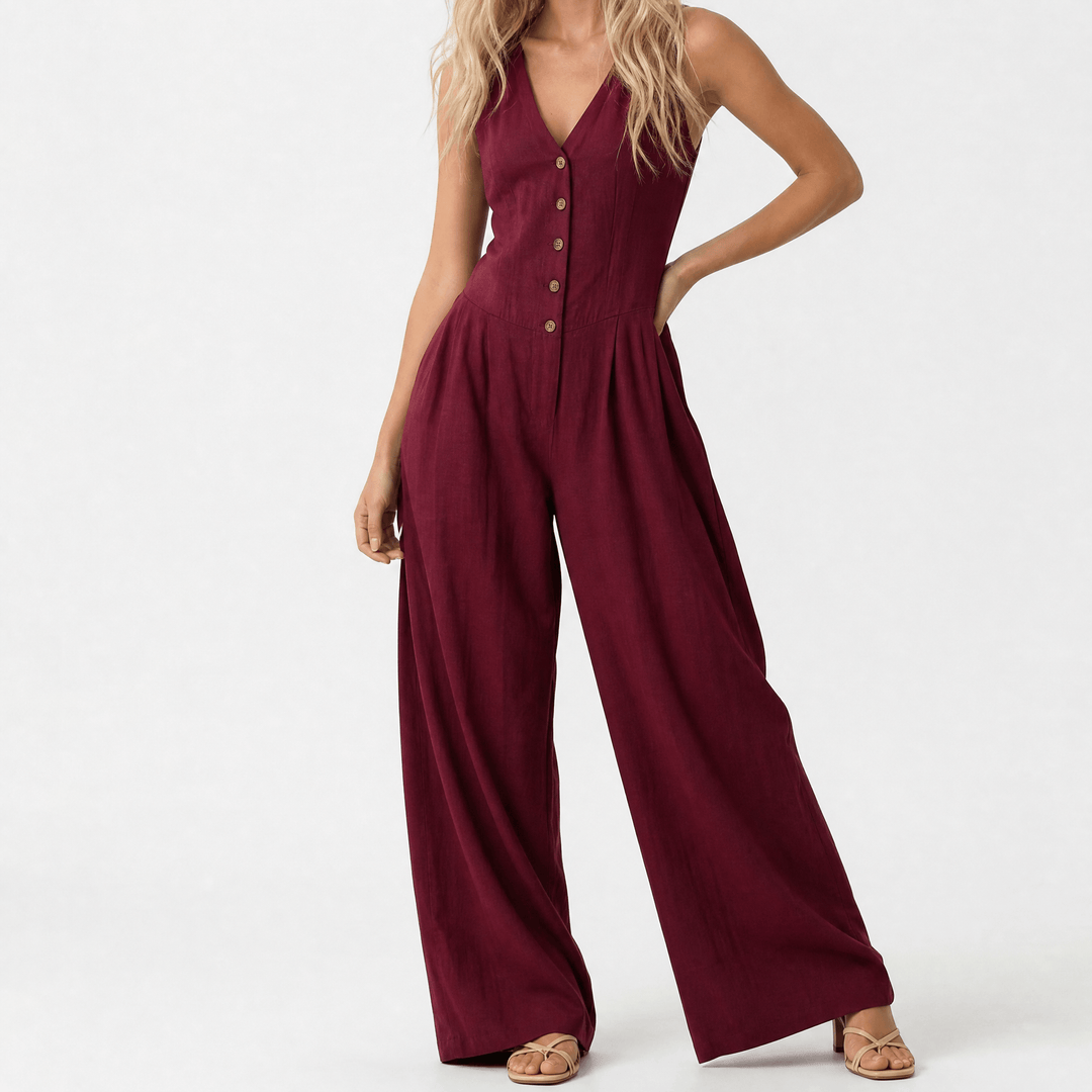Lunavia™ - Wide-Leg Button Front Jumpsuit