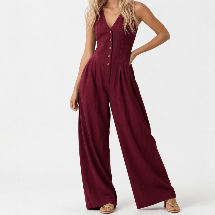 Lunavia™ - Wide-Leg Button Front Jumpsuit