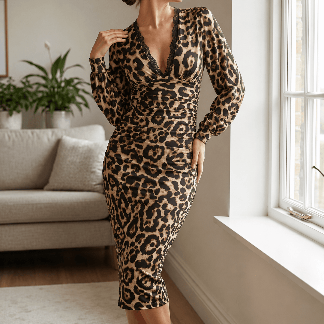 Luxora™ - Leopard Print Midi Dress