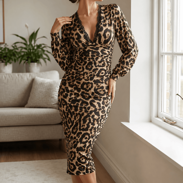 Luxora™ - Leopard Print Midi Dress