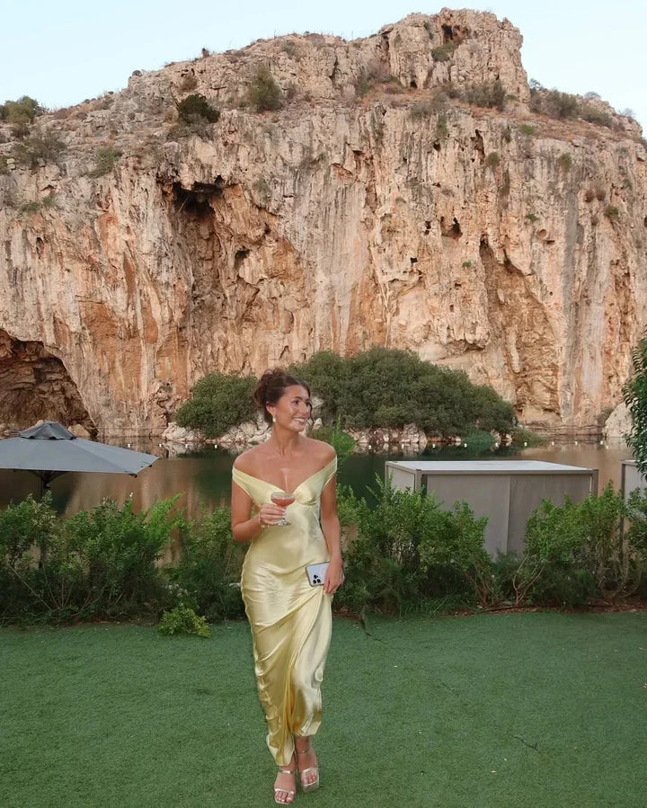 Daphne | Off-Shoulder Yellow Wedding Guest Dress