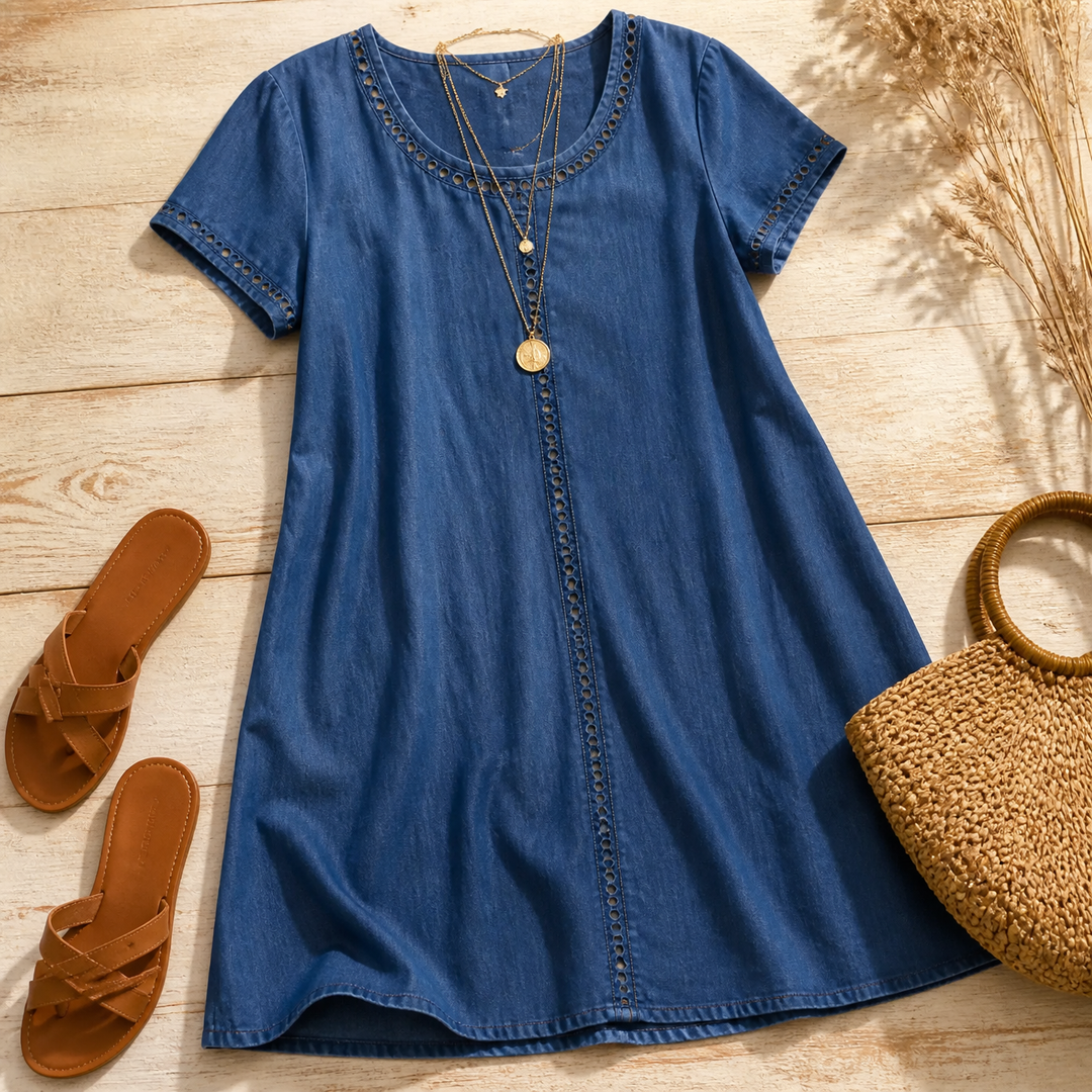 Lunavia™ Eyelet Trim Linen Midi Dress for Effortless Summer Style
