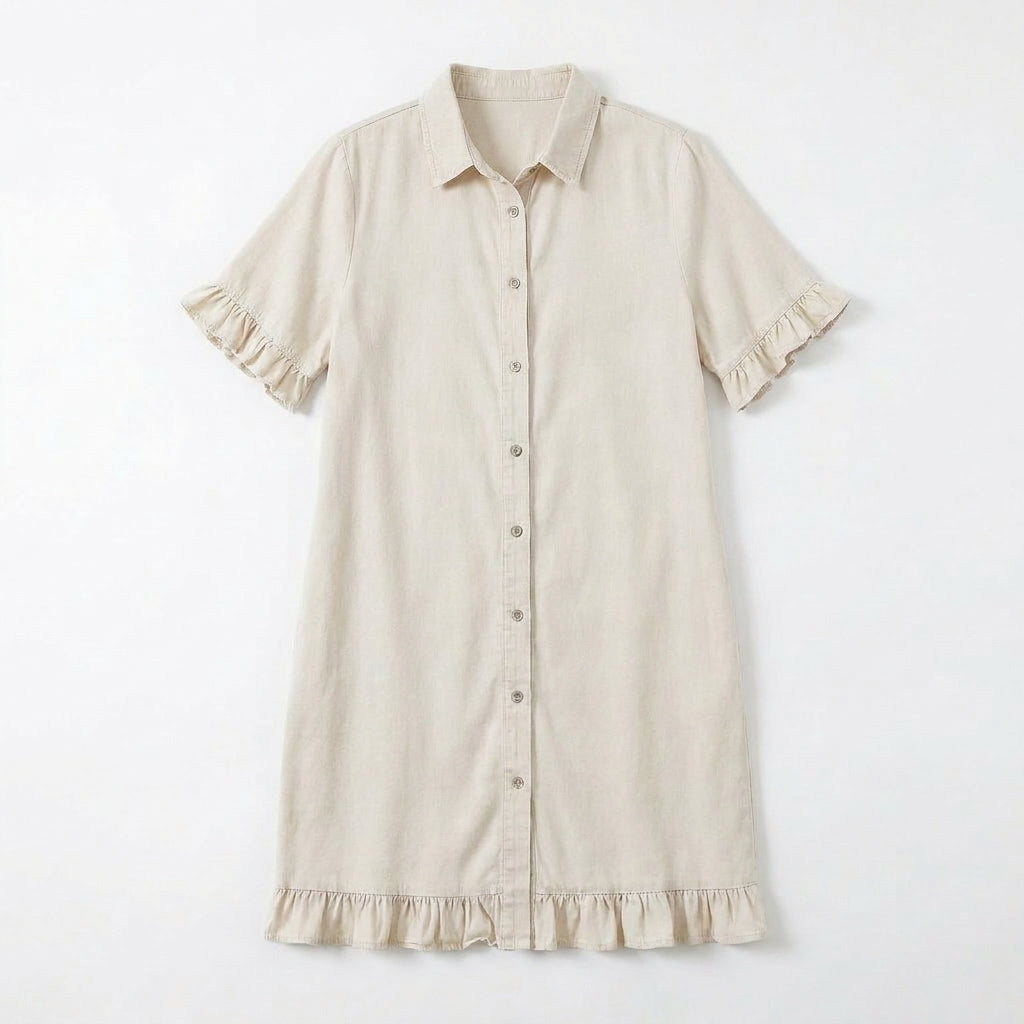 Aveline™ - Soft Shirt Dress with Ruffle Hem