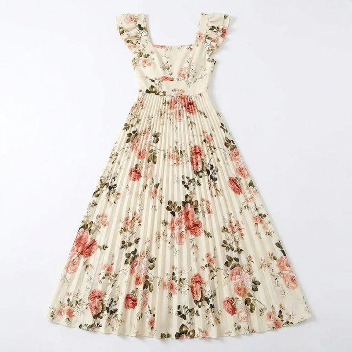 Florelle™ - Square-Neck Floral Pleated Maxi Dress