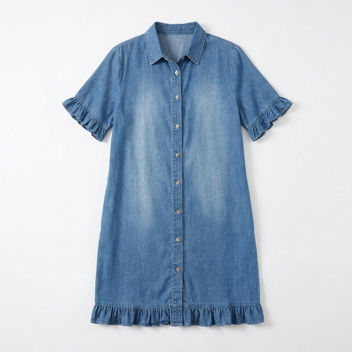 Aveline™ - Soft Shirt Dress with Ruffle Hem