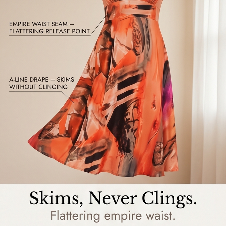 Phaeline™ - Printed Midi Dress with Attached Cardigan