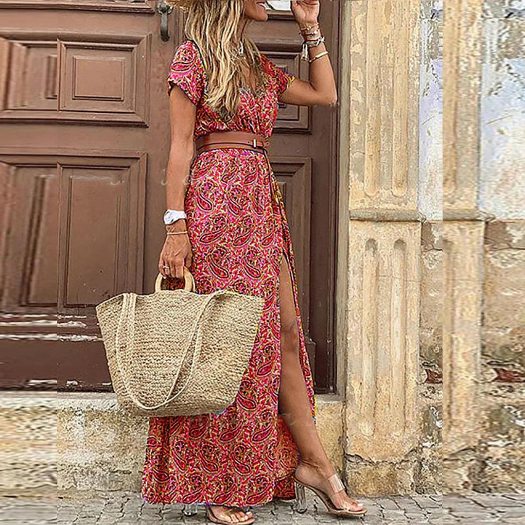 Sienna - Airy Boho Maxi Dress With Matching Belt