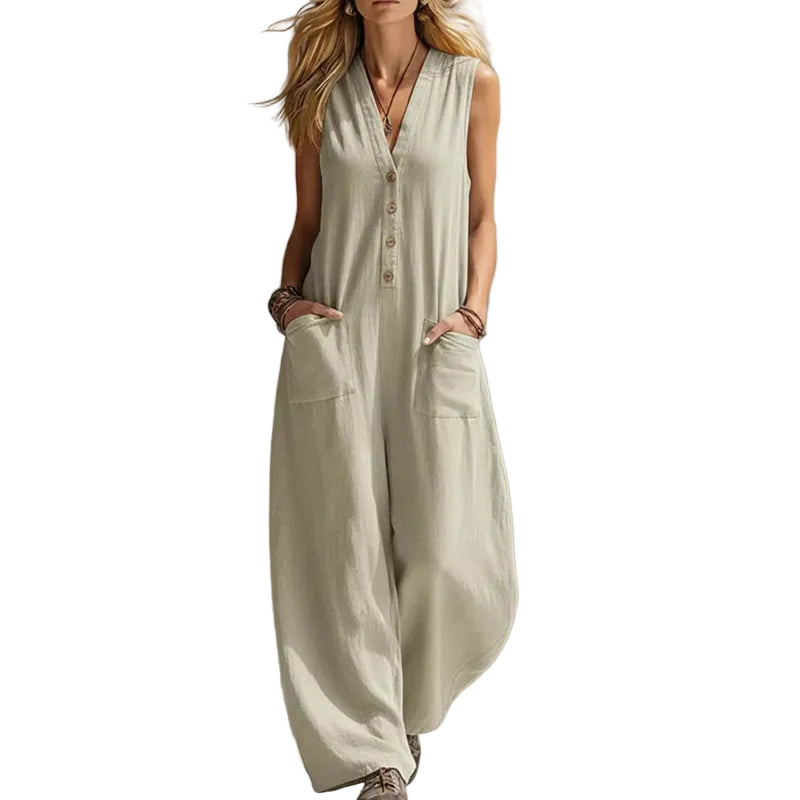 Solaine™ – Breezy Button Front Jumpsuit