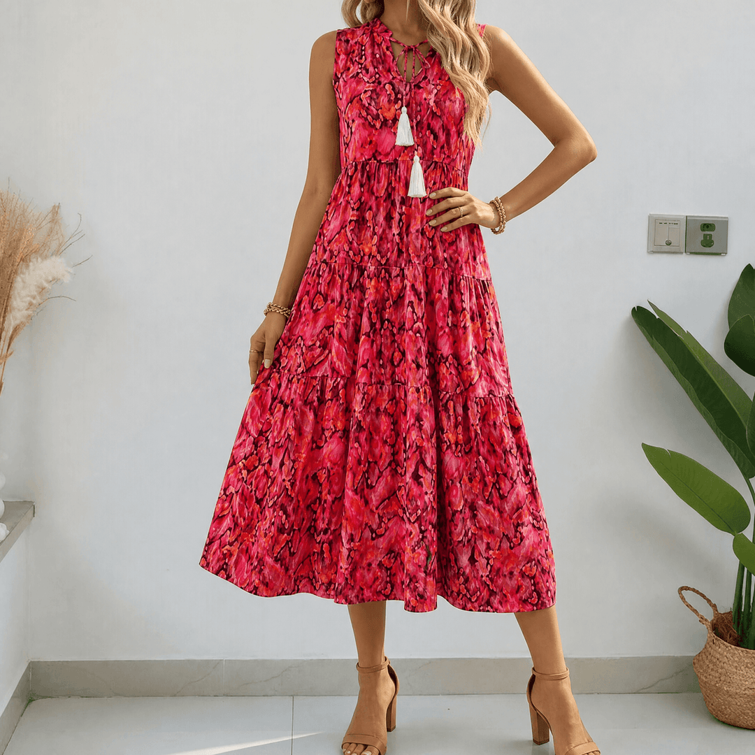 Soleia™ – Tiered Boho Midi Dress for Effortless Summer Days