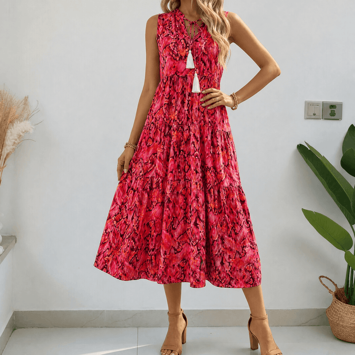 Soleia™ – Tiered Boho Midi Dress for Effortless Summer Days