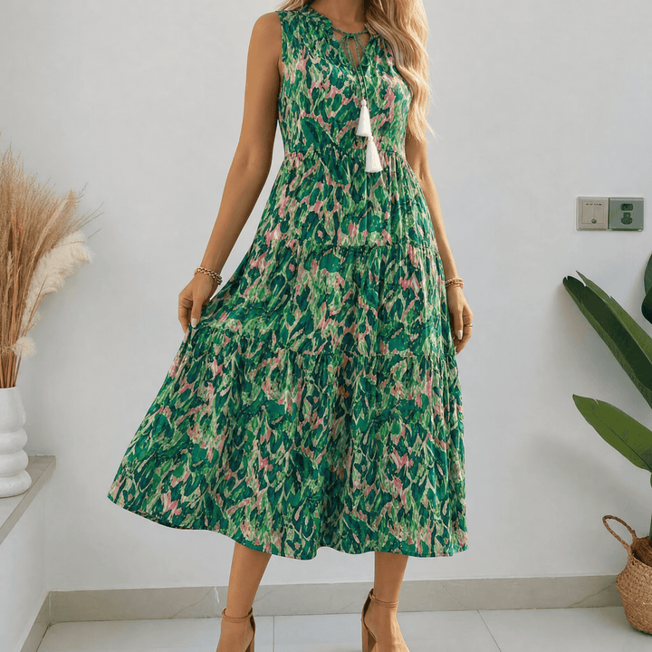 Soleia™ – Tiered Boho Midi Dress for Effortless Summer Days