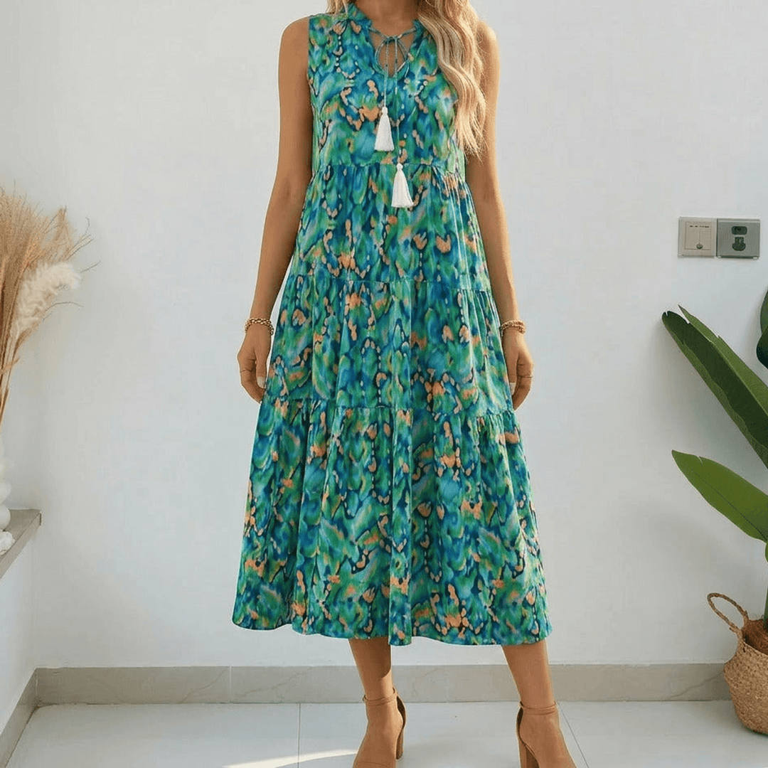Soleia™ – Tiered Boho Midi Dress for Effortless Summer Days