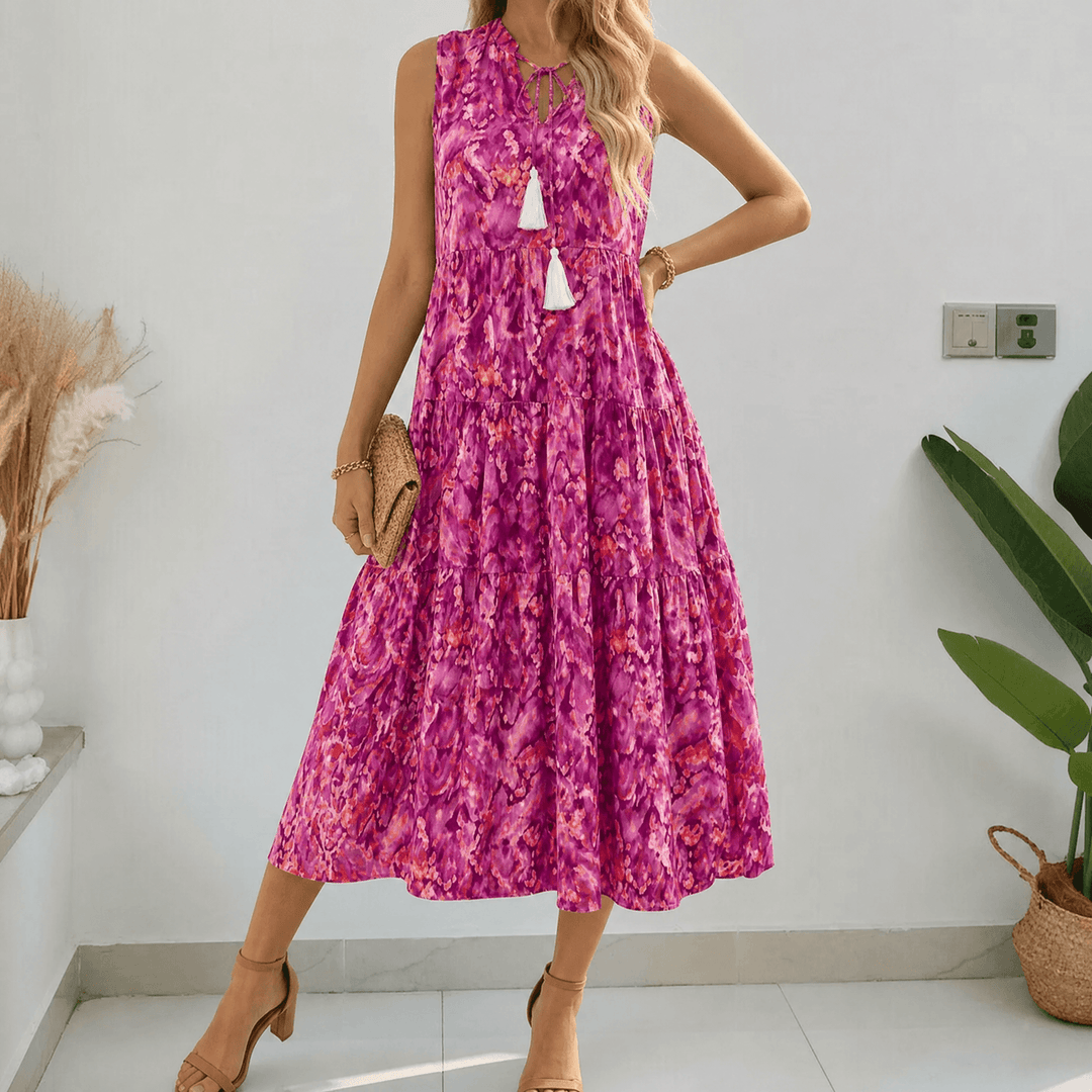 Soleia™ – Tiered Boho Midi Dress for Effortless Summer Days