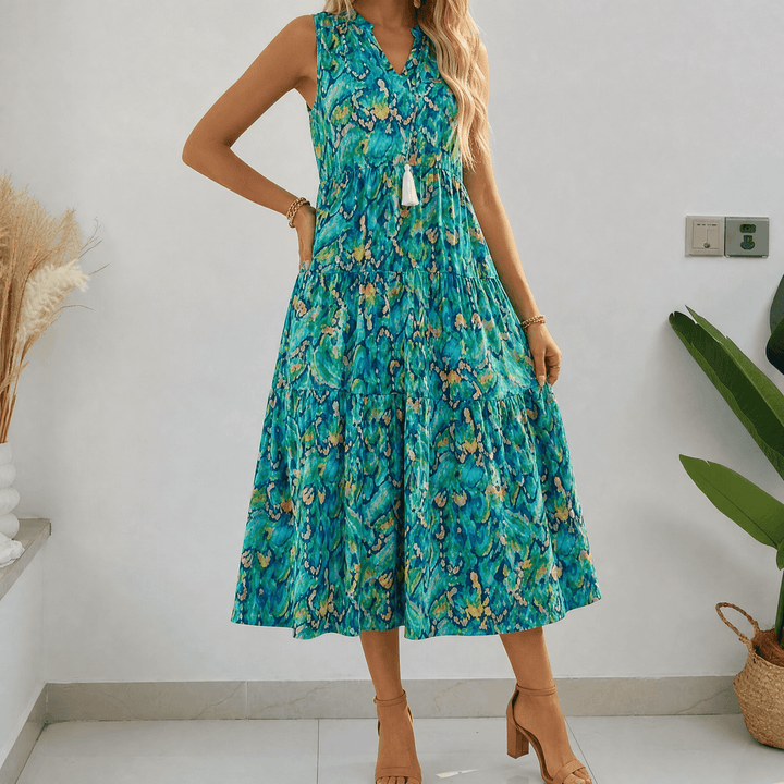 Soleia™ – Tiered Boho Midi Dress for Effortless Summer Days