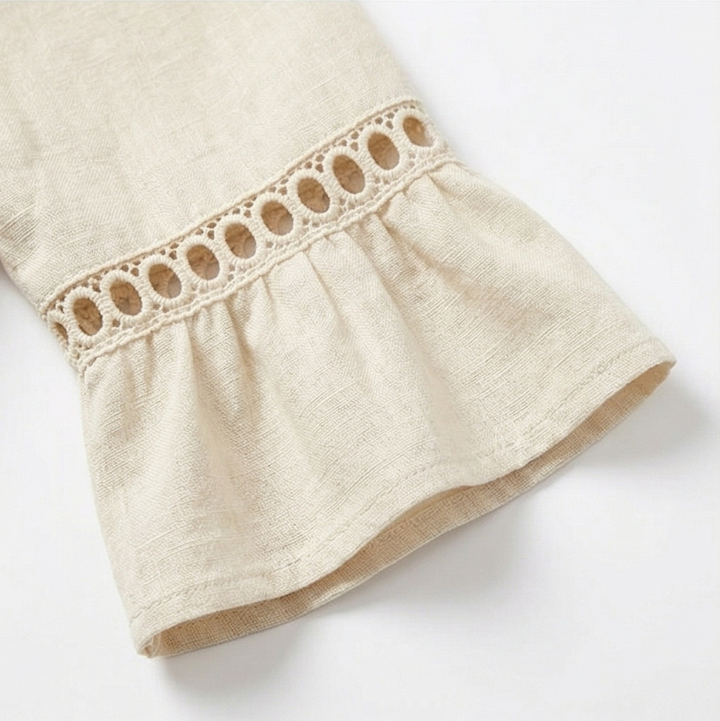 Solenne™ – Breathable Cotton Linen Lace Midi Dress