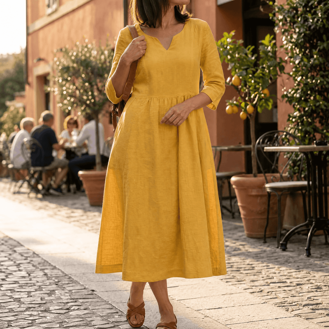 Solenne™ – Relaxed V-Neck Midi Dress