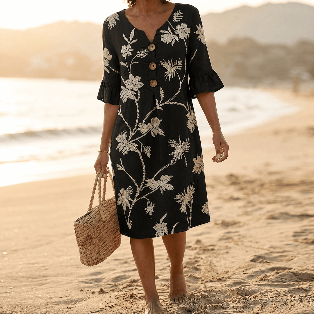 Solenya™ – Embroidered Floral Midi Dress