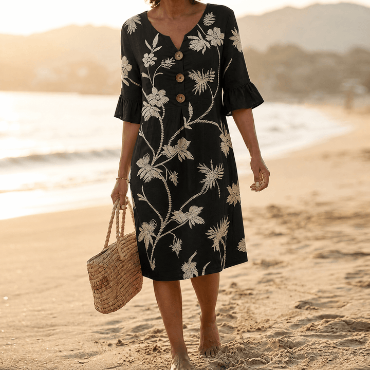 Solenya™ – Embroidered Floral Midi Dress