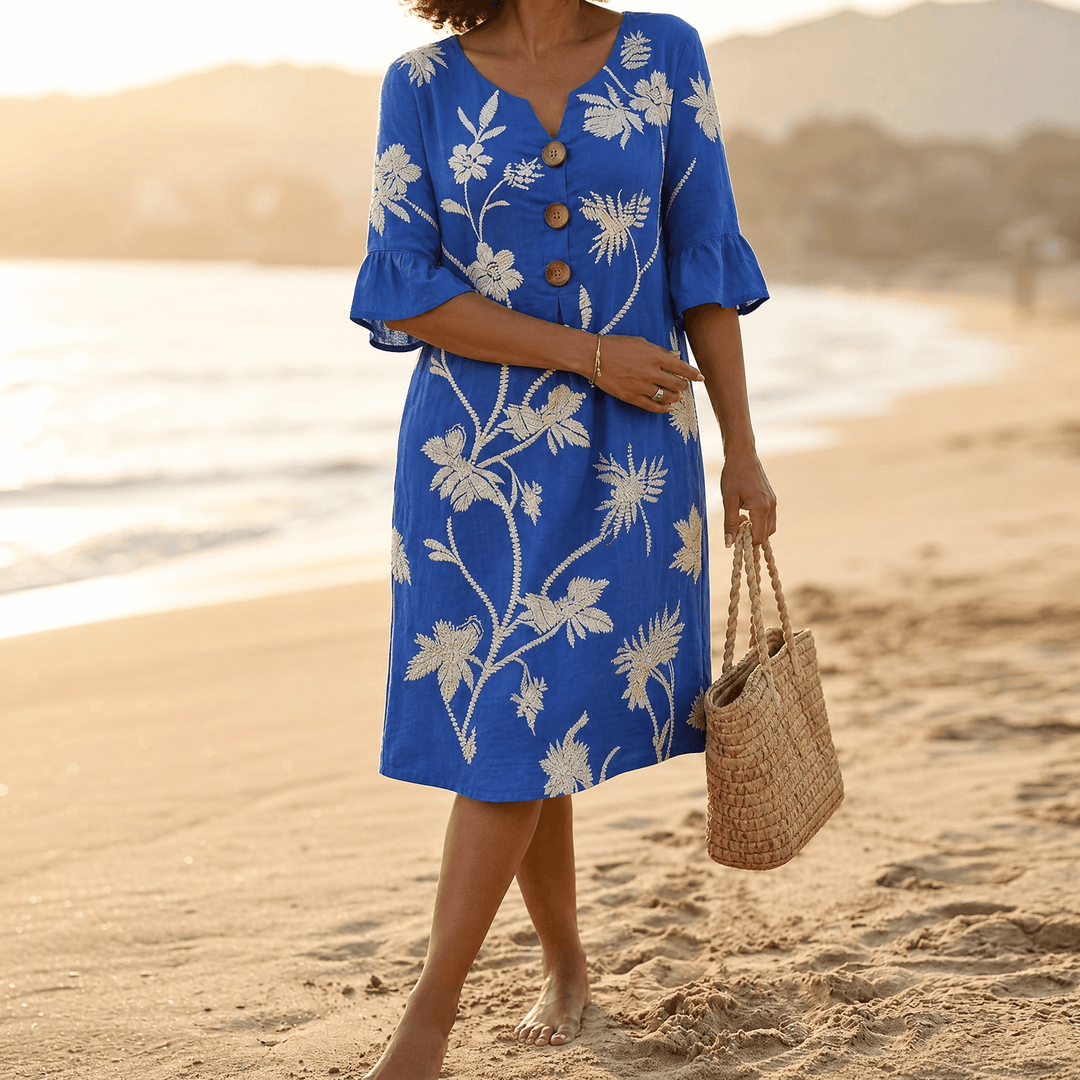 Solenya™ – Embroidered Floral Midi Dress