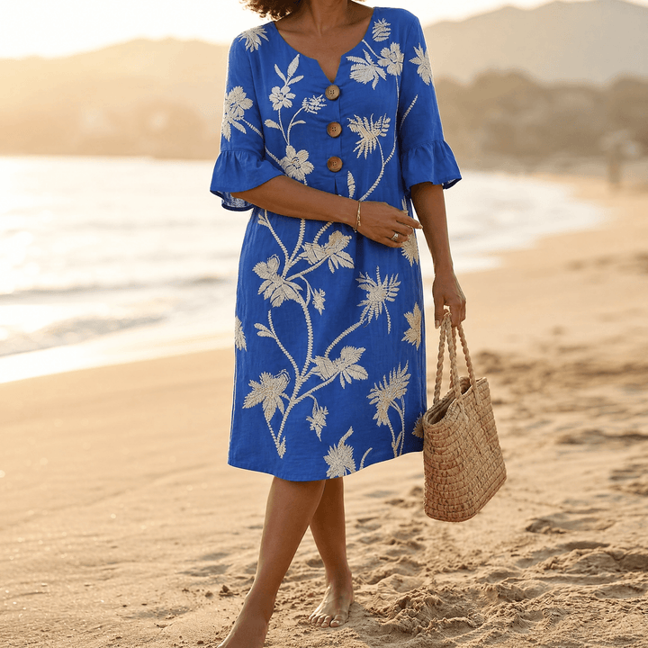 Solenya™ – Embroidered Floral Midi Dress