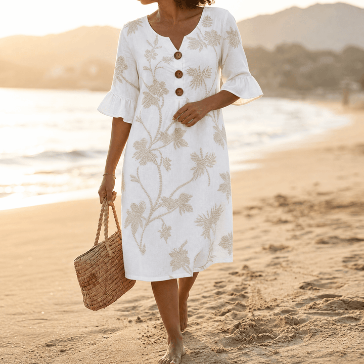 Solenya™ – Embroidered Floral Midi Dress