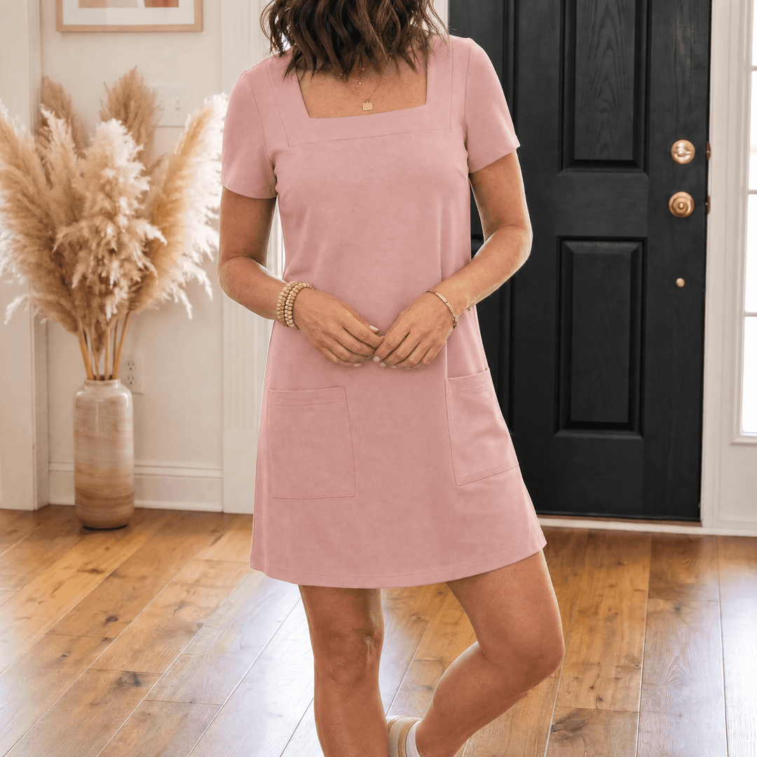 Soliva™ - Soft Square-Neck Pocket Dress